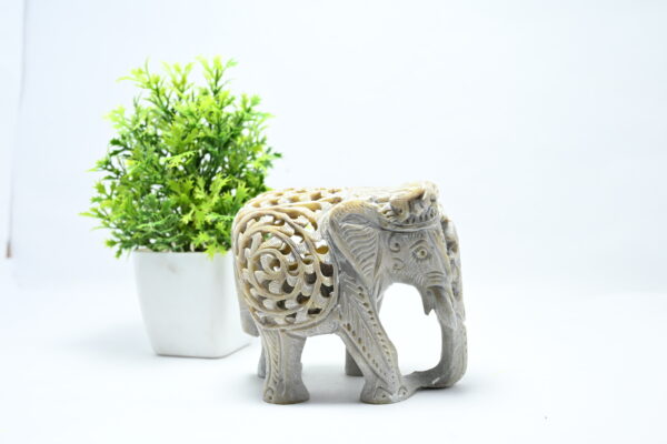 Natural Soapstone Elephant Sculpture Hand Carved Jali Work Trunk Down Showpiece Figurine | Positive Energy Home Decor | Harmony & Prosperity | Worship |  Good luck Charm (Baby Inside Mother's Tummy) - Image 7