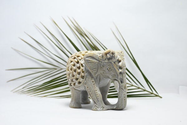 Natural Soapstone Elephant Sculpture Hand Carved Jali Work Trunk Down Showpiece Figurine | Positive Energy Home Decor | Harmony & Prosperity | Worship |  Good luck Charm (Baby Inside Mother's Tummy) - Image 9