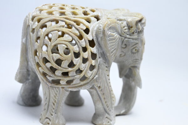 Natural Soapstone Elephant Sculpture Hand Carved Jali Work Trunk Down Showpiece Figurine | Positive Energy Home Decor | Harmony & Prosperity | Worship |  Good luck Charm (Baby Inside Mother's Tummy) - Image 10