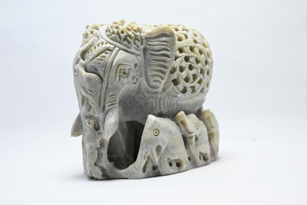 Natural Soapstone Elephant Sculpture Hand Carved Jali Work with 6 little elephant Showpiece Figurine | Positive Energy Home Decor | Harmony & Prosperity | Worship |  Good luck Charm (Baby Inside Mother's Tummy) - Image 3
