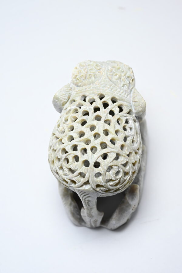 Natural Soapstone Elephant Sculpture Hand Carved Jali Work with 6 little elephant Showpiece Figurine | Positive Energy Home Decor | Harmony & Prosperity | Worship |  Good luck Charm (Baby Inside Mother's Tummy) - Image 4