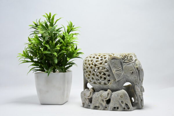 Natural Soapstone Elephant Sculpture Hand Carved Jali Work with 6 little elephant Showpiece Figurine | Positive Energy Home Decor | Harmony & Prosperity | Worship |  Good luck Charm (Baby Inside Mother's Tummy) - Image 6