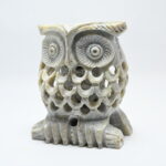 Natural Soapstone Owl Sculpture Hand Carved Jali Work Showpiece Figurine | Wealth | Harmony & Prosperity | Worship |  Good luck Charm (Baby Inside Mother's Tummy)
