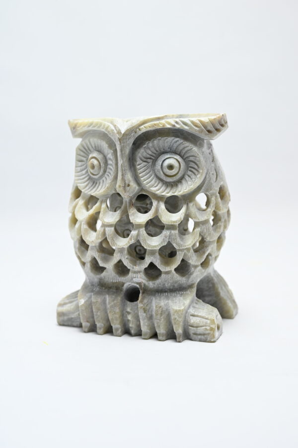 Natural Soapstone Owl Sculpture Hand Carved Jali Work Showpiece Figurine | Wealth | Harmony & Prosperity | Worship |  Good luck Charm (Baby Inside Mother's Tummy)