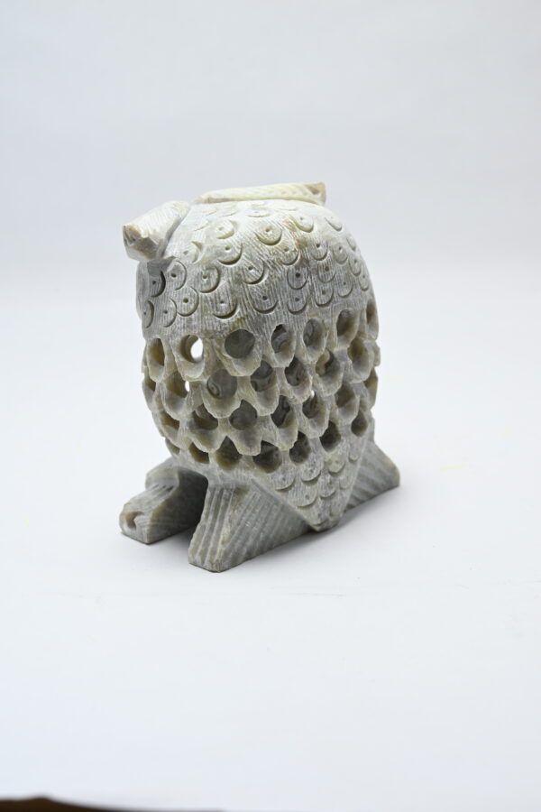 Natural Soapstone Owl Sculpture Hand Carved Jali Work Showpiece Figurine | Wealth | Harmony & Prosperity | Worship |  Good luck Charm (Baby Inside Mother's Tummy) - Image 6