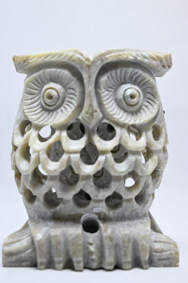 Natural Soapstone Owl Sculpture Hand Carved Jali Work Showpiece Figurine | Wealth | Harmony & Prosperity | Worship |  Good luck Charm (Baby Inside Mother's Tummy) - Image 5