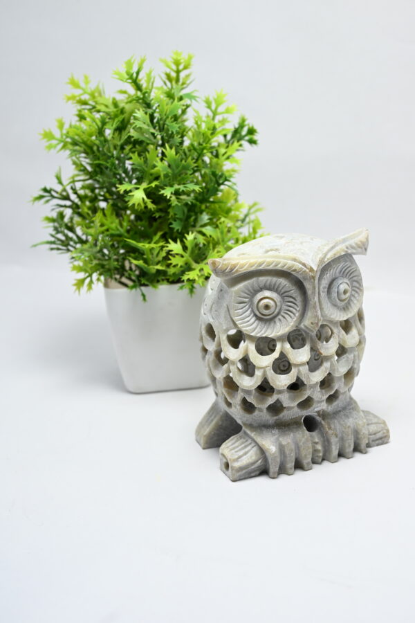 Natural Soapstone Owl Sculpture Hand Carved Jali Work Showpiece Figurine | Wealth | Harmony & Prosperity | Worship |  Good luck Charm (Baby Inside Mother's Tummy) - Image 4