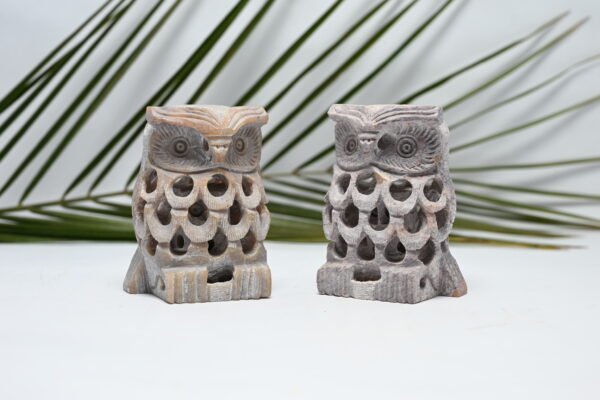 Natural Soapstone Owl Sculpture Hand Carved Jali Work Set of 2 - Showpiece Figurine | Wealth | Harmony & Prosperity | Worship |  Good luck Charm (Baby Inside Mother's Tummy) - Image 6