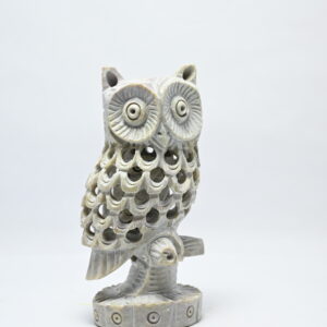 Natural Soapstone Owl Sculpture Hand Carved Jali Work Showpiece Figurine | Wealth | Harmony & Prosperity | Worship |  Good luck Charm (Baby Inside Mother's Tummy)