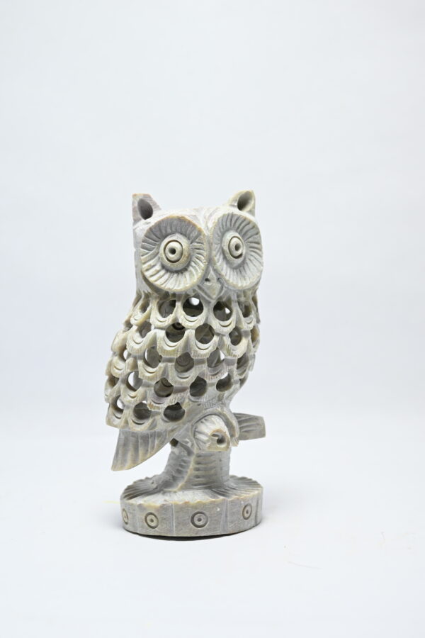 Natural Soapstone Owl Sculpture Hand Carved Jali Work Showpiece Figurine | Wealth | Harmony & Prosperity | Worship |  Good luck Charm (Baby Inside Mother's Tummy)
