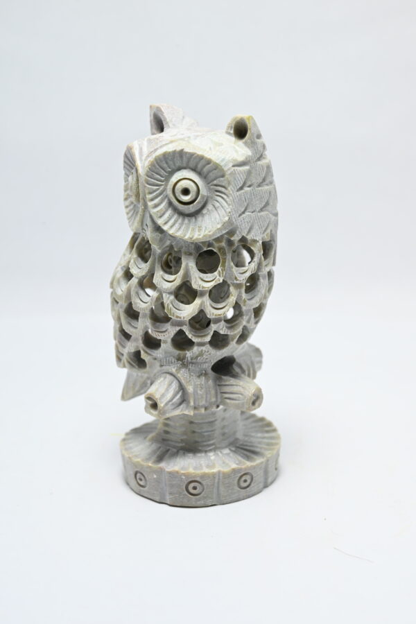 Natural Soapstone Owl Sculpture Hand Carved Jali Work Showpiece Figurine | Wealth | Harmony & Prosperity | Worship |  Good luck Charm (Baby Inside Mother's Tummy) - Image 3