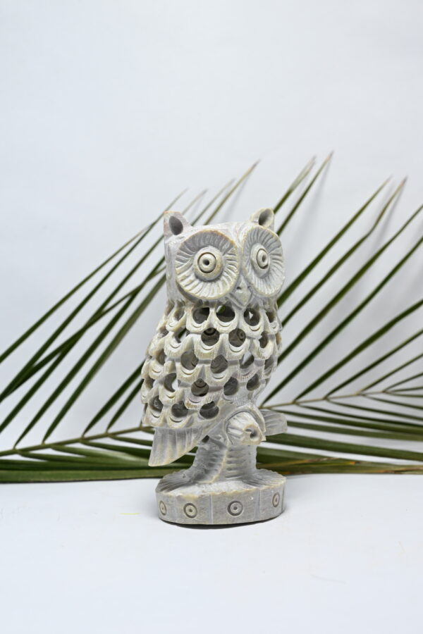 Natural Soapstone Owl Sculpture Hand Carved Jali Work Showpiece Figurine | Wealth | Harmony & Prosperity | Worship |  Good luck Charm (Baby Inside Mother's Tummy) - Image 6