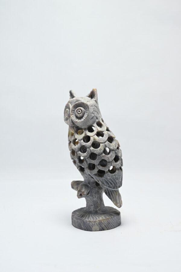 Natural Soapstone Owl Sculpture Hand Carved Jali Work Showpiece Figurine | Wealth | Harmony & Prosperity | Worship |  Good luck Charm (Baby Inside Mother's Tummy) - Image 2