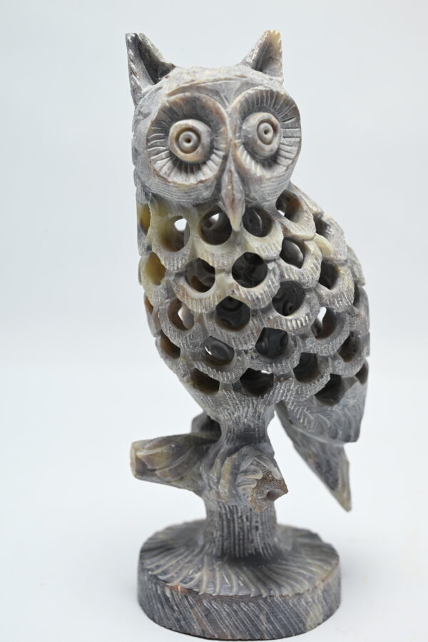 Natural Soapstone Owl Sculpture Hand Carved Jali Work Showpiece Figurine | Wealth | Harmony & Prosperity | Worship |  Good luck Charm (Baby Inside Mother's Tummy) - Image 3