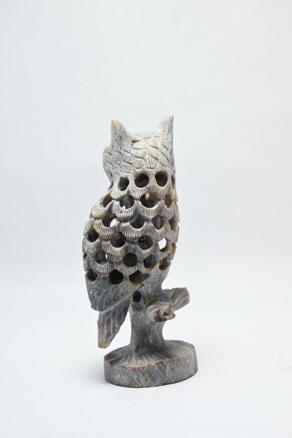Natural Soapstone Owl Sculpture Hand Carved Jali Work Showpiece Figurine | Wealth | Harmony & Prosperity | Worship |  Good luck Charm (Baby Inside Mother's Tummy) - Image 4