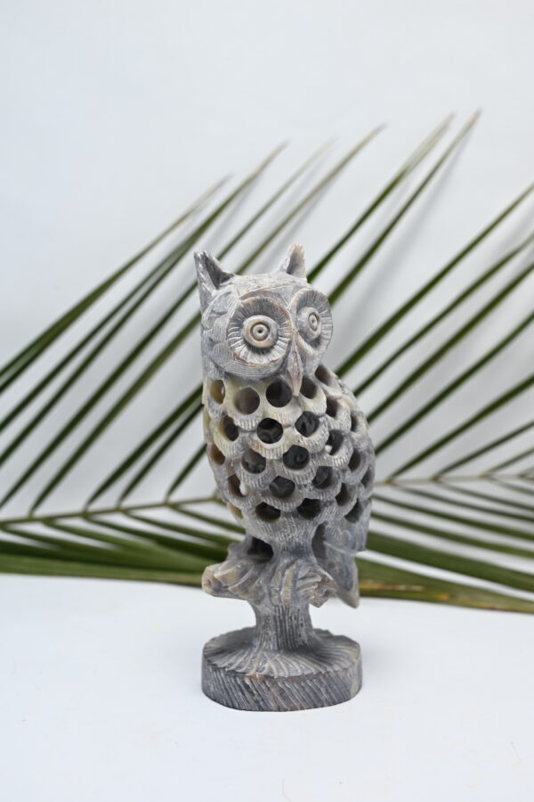 Natural Soapstone Owl Sculpture Hand Carved Jali Work Showpiece Figurine | Wealth | Harmony & Prosperity | Worship |  Good luck Charm (Baby Inside Mother's Tummy) - Image 5