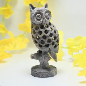Natural Soapstone Owl Sculpture Hand Carved Jali Work Showpiece Figurine | Wealth | Harmony & Prosperity | Worship |  Good luck Charm (Baby Inside Mother's Tummy)