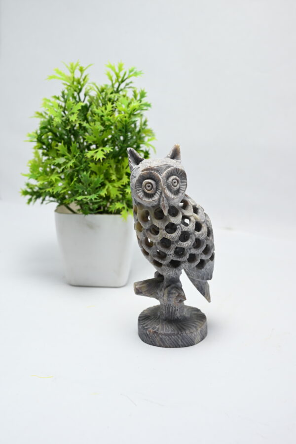 Natural Soapstone Owl Sculpture Hand Carved Jali Work Showpiece Figurine | Wealth | Harmony & Prosperity | Worship |  Good luck Charm (Baby Inside Mother's Tummy) - Image 7