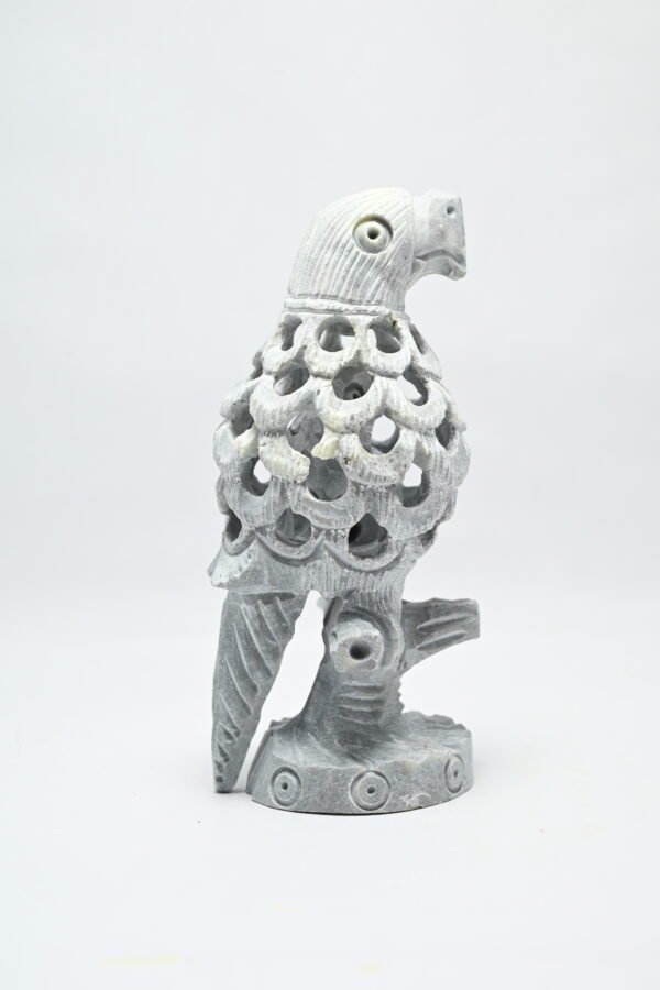 Natural Soapstone Parrot Sculpture Hand Carved Jali Work Trunk Down Showpiece Figurine | Positive Energy Home Decor | Harmony & Prosperity | Worship |  Good luck Charm (Baby Inside Mother's Tummy)