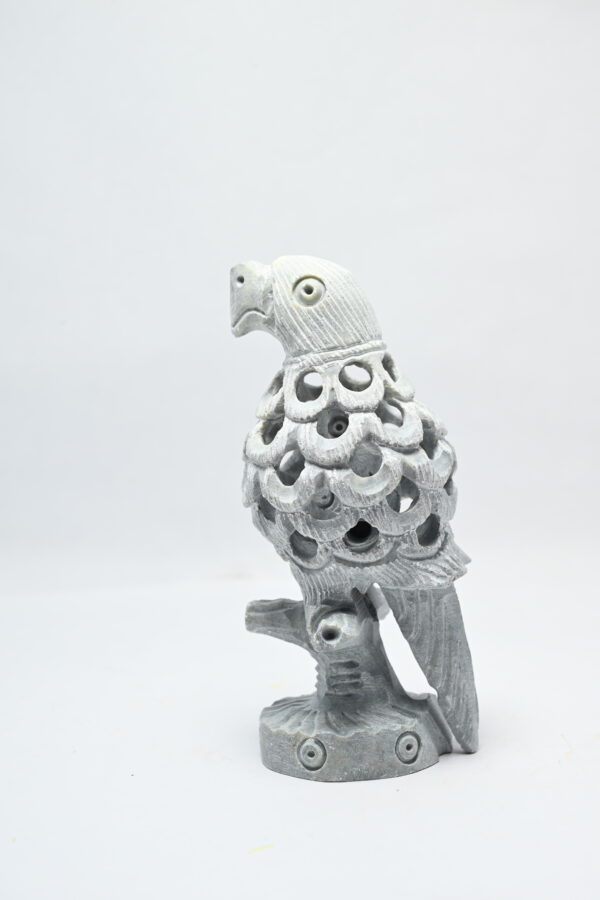 Natural Soapstone Parrot Sculpture Hand Carved Jali Work Trunk Down Showpiece Figurine | Positive Energy Home Decor | Harmony & Prosperity | Worship |  Good luck Charm (Baby Inside Mother's Tummy) - Image 3