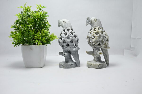 Natural Soapstone Parrot Sculpture Hand Carved Jali Work Trunk Down Showpiece Figurine | Positive Energy Home Decor | Harmony & Prosperity | Worship |  Good luck Charm (Baby Inside Mother's Tummy) - Image 4