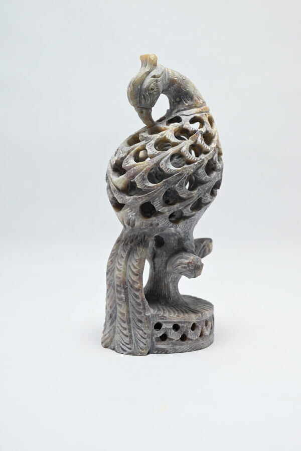 Natural Soapstone Peacock Sculpture Hand Carved Jali Work  Showpiece Figurine | Positive Energy Home Decor | Harmony & Prosperity | Worship |  Good luck Charm (Baby Inside Mother's Tummy) - Image 2