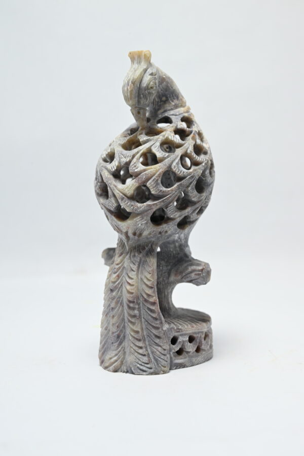 Natural Soapstone Peacock Sculpture Hand Carved Jali Work  Showpiece Figurine | Positive Energy Home Decor | Harmony & Prosperity | Worship |  Good luck Charm (Baby Inside Mother's Tummy) - Image 4