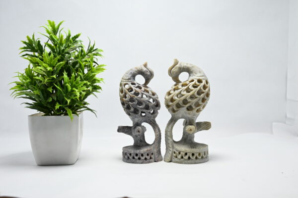 Natural Soapstone Peacock Sculpture Hand Carved Jali Work  Showpiece Figurine | Positive Energy Home Decor | Harmony & Prosperity | Worship |  Good luck Charm (Baby Inside Mother's Tummy) - Image 7