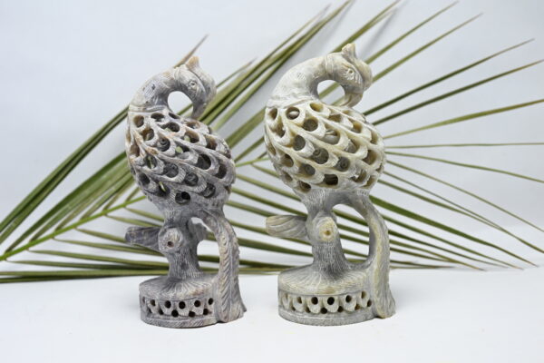 Natural Soapstone Peacock Sculpture Hand Carved Jali Work  Showpiece Figurine | Positive Energy Home Decor | Harmony & Prosperity | Worship |  Good luck Charm (Baby Inside Mother's Tummy) - Image 6