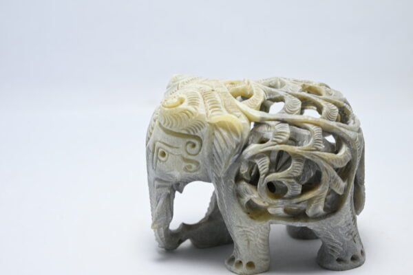 Natural Soapstone Elephant Sculpture Hand Carved Jali Work Set of 2 - Showpiece Figurine | Positive Energy Home Decor | Harmony & Prosperity | Worship |  Good luck Charm (Baby Inside Mother's Tummy) - Image 2