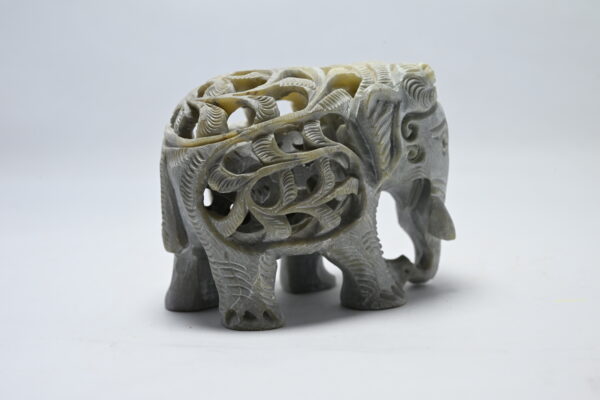 Natural Soapstone Elephant Sculpture Hand Carved Jali Work Set of 2 - Showpiece Figurine | Positive Energy Home Decor | Harmony & Prosperity | Worship |  Good luck Charm (Baby Inside Mother's Tummy) - Image 3