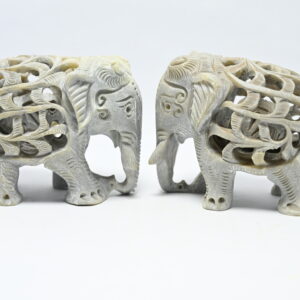 Natural Soapstone Elephant Sculpture Hand Carved Jali Work Set of 2 - Showpiece Figurine | Positive Energy Home Decor | Harmony & Prosperity | Worship |  Good luck Charm (Baby Inside Mother's Tummy)