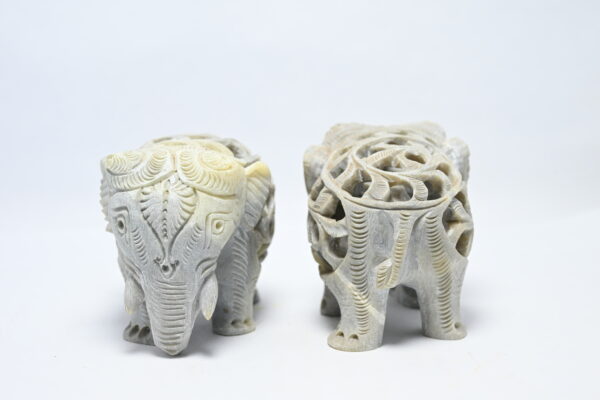 Natural Soapstone Elephant Sculpture Hand Carved Jali Work Set of 2 - Showpiece Figurine | Positive Energy Home Decor | Harmony & Prosperity | Worship |  Good luck Charm (Baby Inside Mother's Tummy) - Image 4