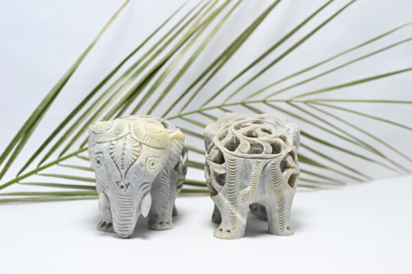 Natural Soapstone Elephant Sculpture Hand Carved Jali Work Set of 2 - Showpiece Figurine | Positive Energy Home Decor | Harmony & Prosperity | Worship |  Good luck Charm (Baby Inside Mother's Tummy) - Image 5