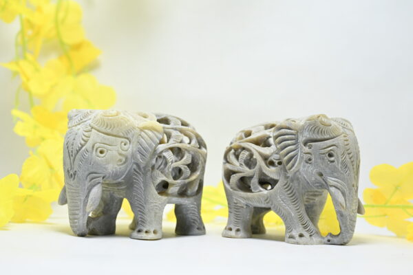 Natural Soapstone Elephant Sculpture Hand Carved Jali Work Set of 2 - Showpiece Figurine | Positive Energy Home Decor | Harmony & Prosperity | Worship |  Good luck Charm (Baby Inside Mother's Tummy) - Image 6