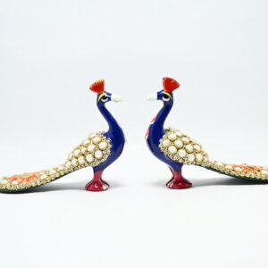Meenakari Peacock Statue Set of 2 with glittering beads | Spiritual Auspicious Handmade Decorative Showpiece Figurine for Home Office Decor and Gift Item