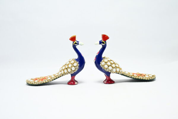 Meenakari Peacock Statue Set of 2 with glittering beads | Spiritual Auspicious Handmade Decorative Showpiece Figurine for Home Office Decor and Gift Item