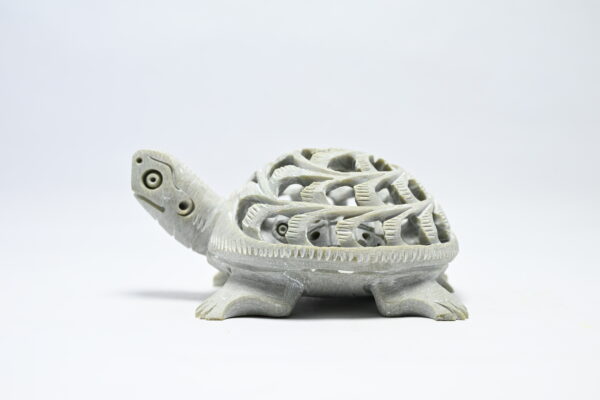 Natural Soapstone Turtle Sculpture Hand Carved Jali Work Set of 2 - Showpiece Figurine | Positive Energy Home Decor | Harmony & Prosperity | Worship |  Good luck Charm (Baby Inside Mother's Tummy) - Image 2
