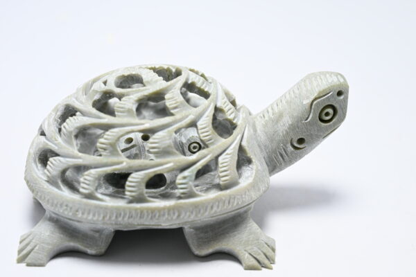 Natural Soapstone Turtle Sculpture Hand Carved Jali Work Set of 2 - Showpiece Figurine | Positive Energy Home Decor | Harmony & Prosperity | Worship |  Good luck Charm (Baby Inside Mother's Tummy) - Image 3