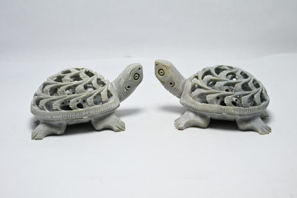 Natural Soapstone Turtle Sculpture Hand Carved Jali Work Set of 2 - Showpiece Figurine | Positive Energy Home Decor | Harmony & Prosperity | Worship |  Good luck Charm (Baby Inside Mother's Tummy) - Image 4