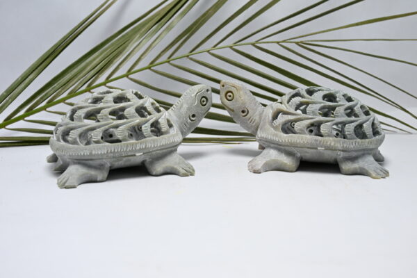 Natural Soapstone Turtle Sculpture Hand Carved Jali Work Set of 2 - Showpiece Figurine | Positive Energy Home Decor | Harmony & Prosperity | Worship |  Good luck Charm (Baby Inside Mother's Tummy) - Image 5