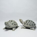 Natural Soapstone Turtle Sculpture Hand Carved Jali Work Set of 2 - Showpiece Figurine | Positive Energy Home Decor | Harmony & Prosperity | Worship |  Good luck Charm (Baby Inside Mother's Tummy)