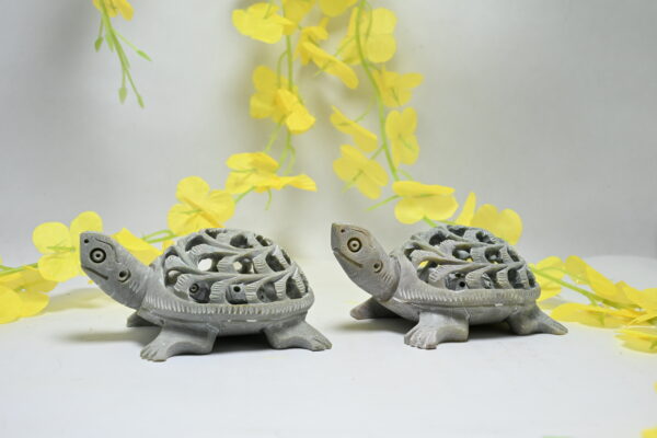 Natural Soapstone Turtle Sculpture Hand Carved Jali Work Set of 2 - Showpiece Figurine | Positive Energy Home Decor | Harmony & Prosperity | Worship |  Good luck Charm (Baby Inside Mother's Tummy) - Image 8