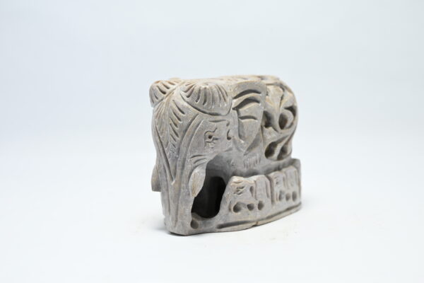 Natural Soapstone Elephant Sculpture Hand Carved Jali Work with 6 little elephant Set of 2 - Showpiece Figurine | Positive Energy Home Decor | Harmony & Prosperity | Worship |  Good luck Charm (Baby Inside Mother's Tummy) - Image 2