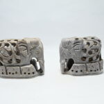 Natural Soapstone Elephant Sculpture Hand Carved Jali Work with 6 little elephant Set of 2 - Showpiece Figurine | Positive Energy Home Decor | Harmony & Prosperity | Worship |  Good luck Charm (Baby Inside Mother's Tummy)