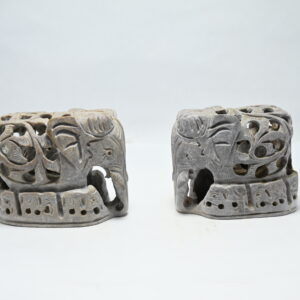 Natural Soapstone Elephant Sculpture Hand Carved Jali Work with 6 little elephant Set of 2 - Showpiece Figurine | Positive Energy Home Decor | Harmony & Prosperity | Worship |  Good luck Charm (Baby Inside Mother's Tummy)