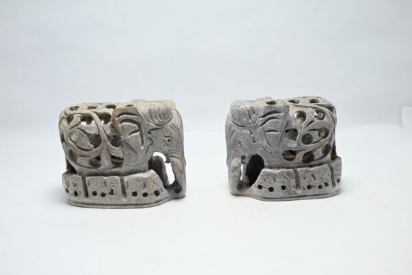 Natural Soapstone Elephant Sculpture Hand Carved Jali Work with 6 little elephant Set of 2 - Showpiece Figurine | Positive Energy Home Decor | Harmony & Prosperity | Worship |  Good luck Charm (Baby Inside Mother's Tummy)