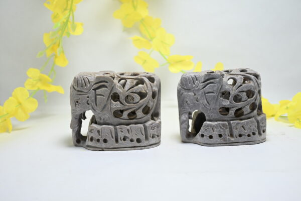 Natural Soapstone Elephant Sculpture Hand Carved Jali Work with 6 little elephant Set of 2 - Showpiece Figurine | Positive Energy Home Decor | Harmony & Prosperity | Worship |  Good luck Charm (Baby Inside Mother's Tummy) - Image 5
