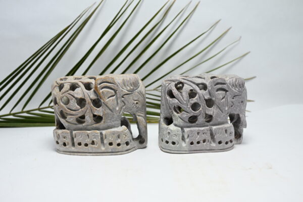 Natural Soapstone Elephant Sculpture Hand Carved Jali Work with 6 little elephant Set of 2 - Showpiece Figurine | Positive Energy Home Decor | Harmony & Prosperity | Worship |  Good luck Charm (Baby Inside Mother's Tummy) - Image 6