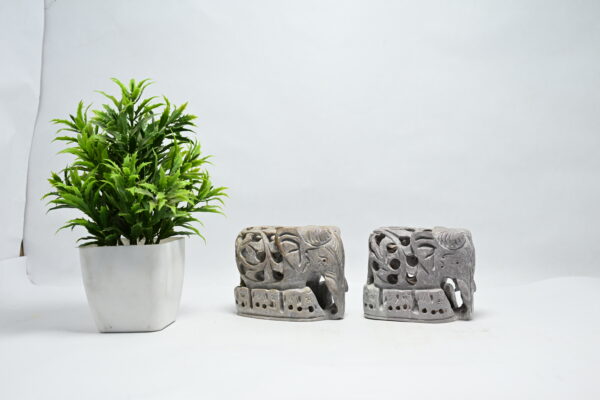 Natural Soapstone Elephant Sculpture Hand Carved Jali Work with 6 little elephant Set of 2 - Showpiece Figurine | Positive Energy Home Decor | Harmony & Prosperity | Worship |  Good luck Charm (Baby Inside Mother's Tummy) - Image 7